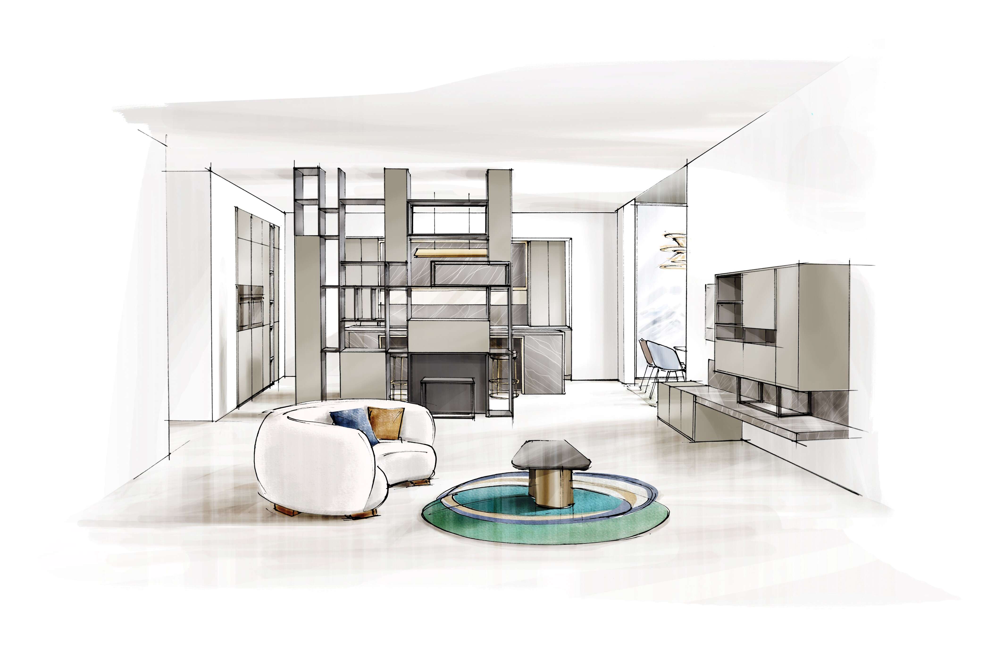 croquis-agencement-cuisine-ouverte-sur-salon-perene croquis-agencement-cuisine-ouverte-sur-salon-perene