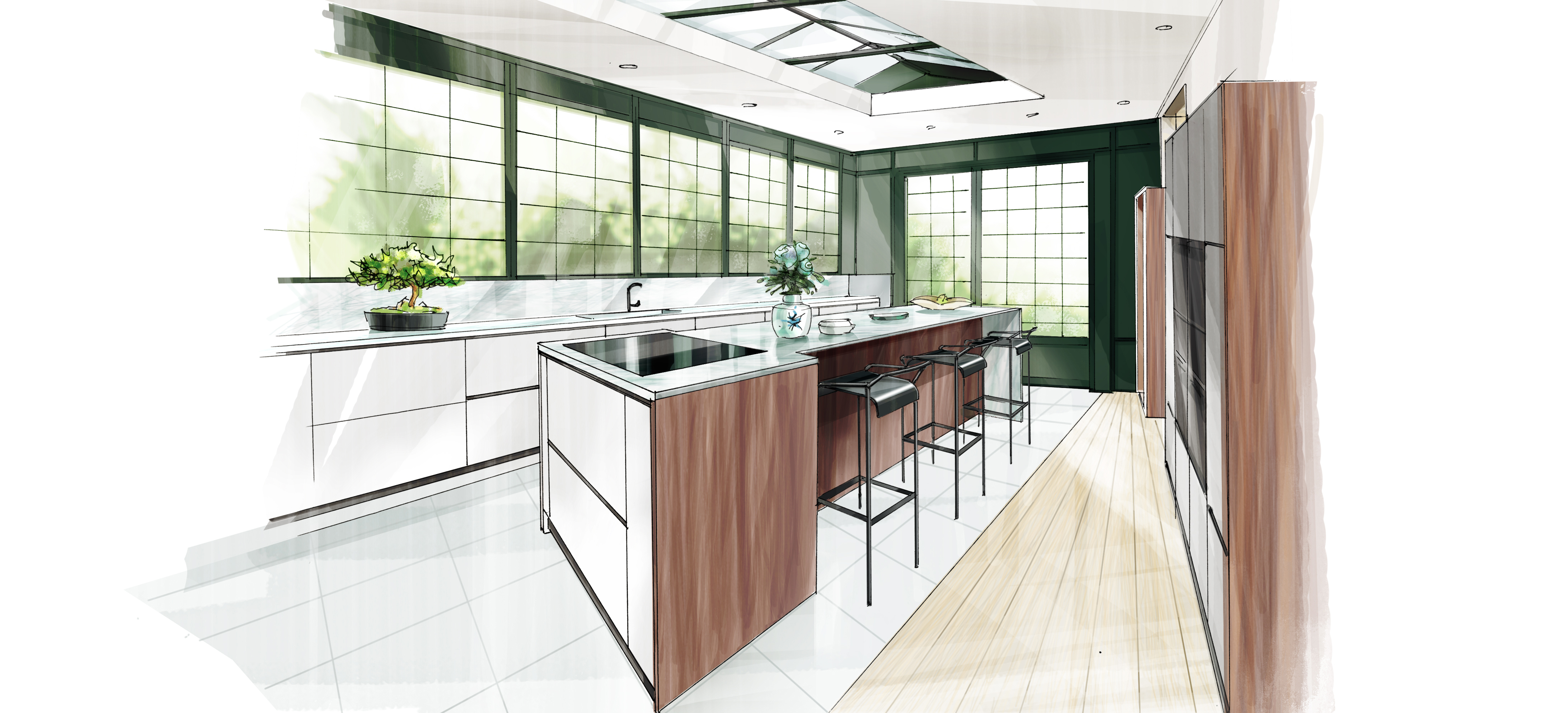 croquis-cuisine-sous-verrière-renovation-perene croquis-cuisine-sous-verrière-renovation-perene