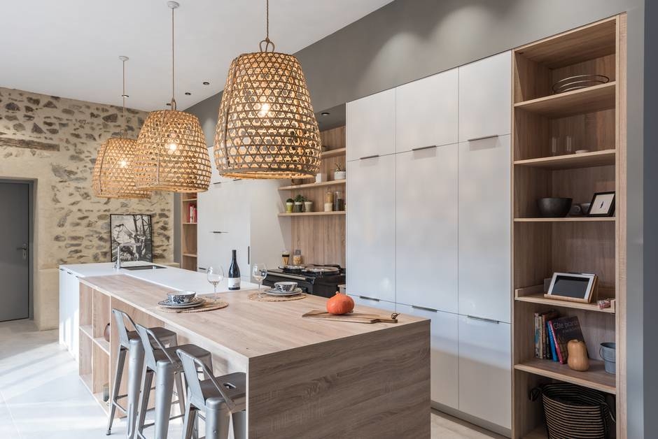 cuisine-ilot-blanc-et-bois-perene-lyon cuisine-ilot-blanc-et-bois-perene-lyon