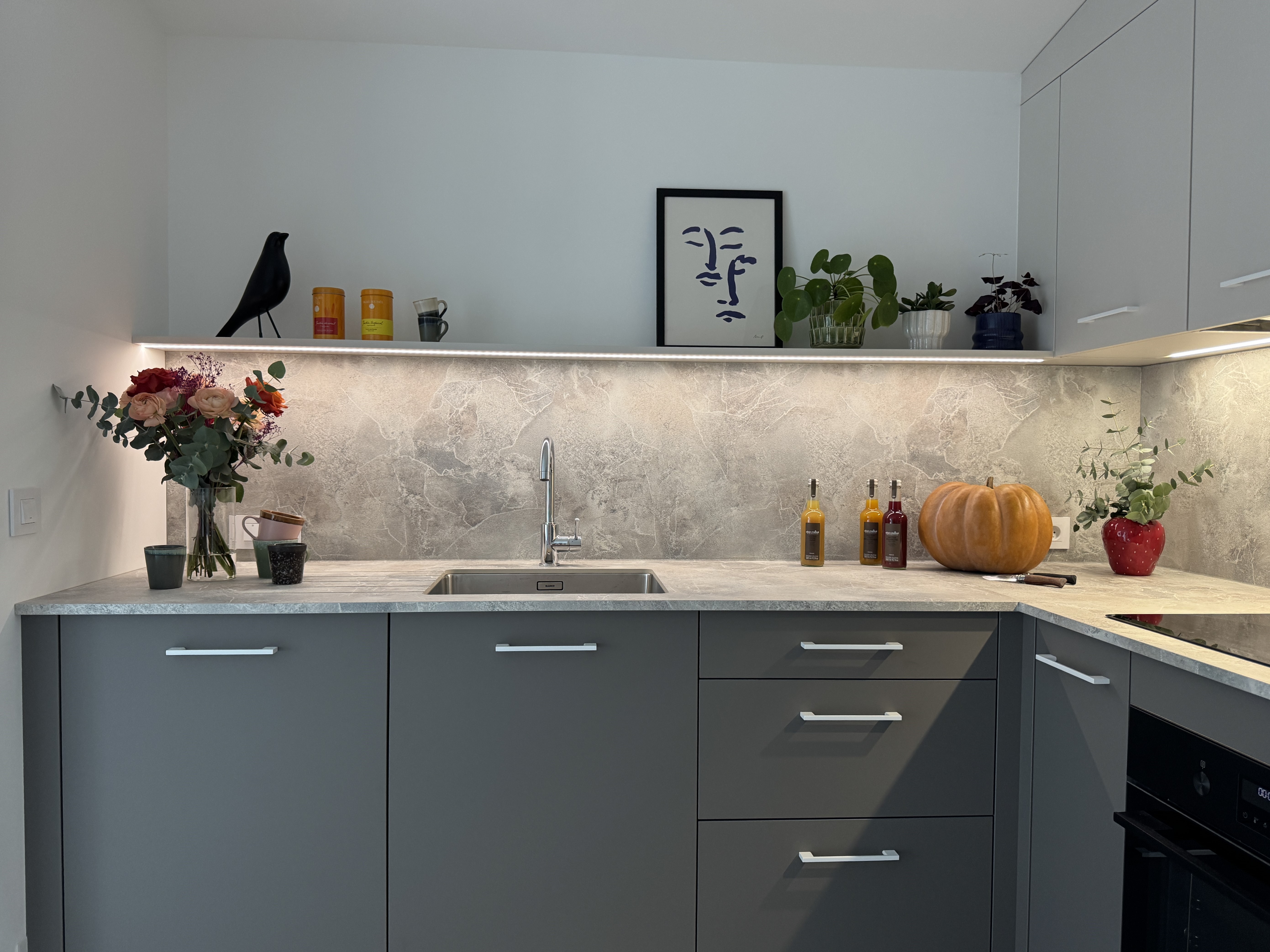 Vue sur l'étagère, point central de la cuisine ouverte